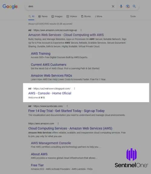 aws phishing ad google search