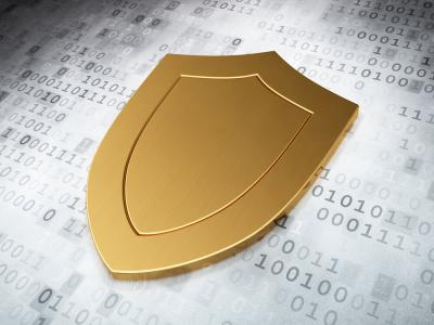 gold shield on gray binary background